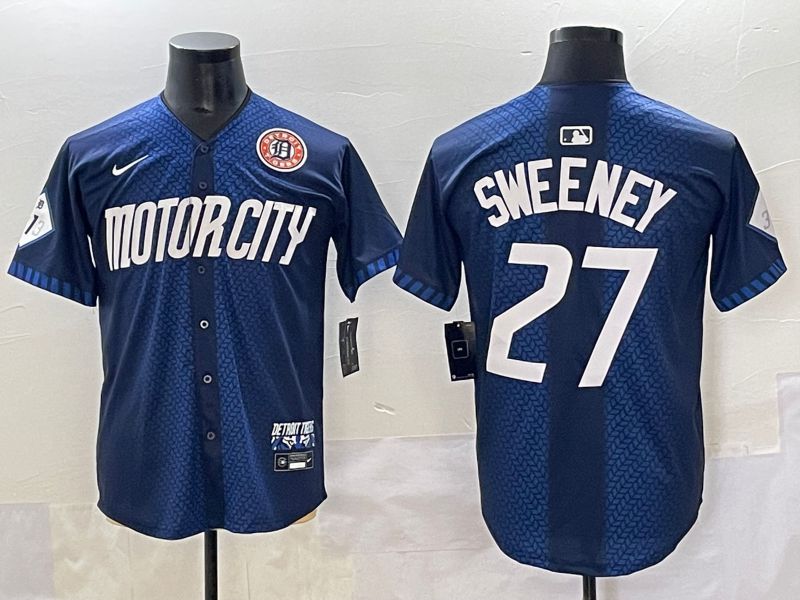 Men 2025 Detroit Tigers 27 Sweeney Blue City Edition Nike MLB Jersey style 5